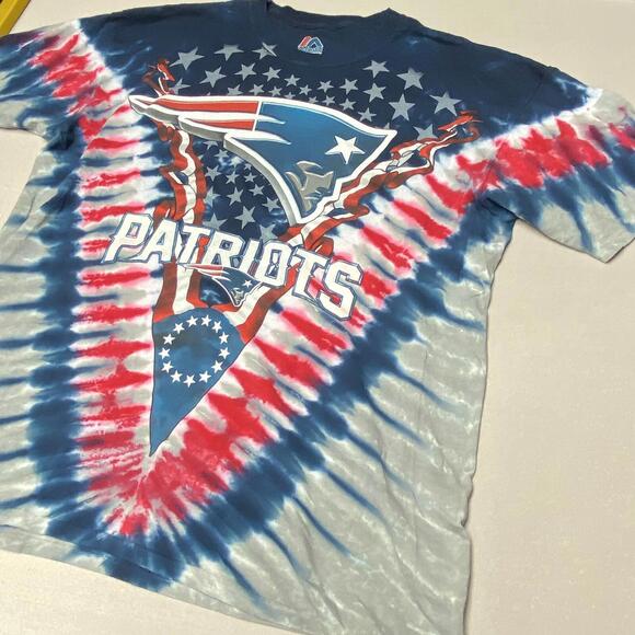 New England Patriots Shirt Men LRG/XL Blue Short Sleeve Tie Dye Double Sided Y2K - Picture 2 of 6